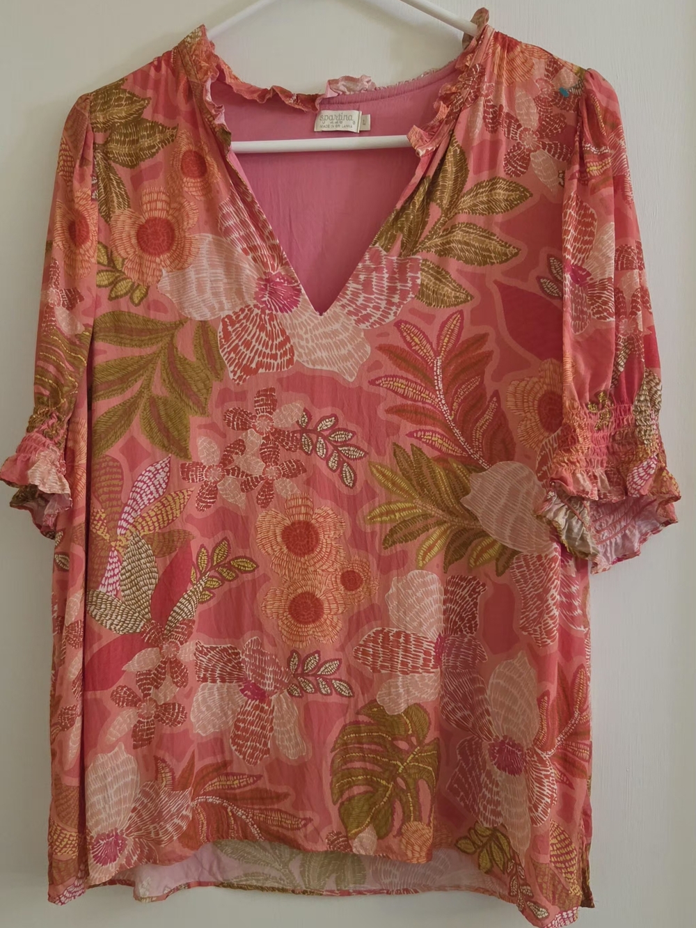 Spartina 449 Coral Pink Floral V-Neck Blouse